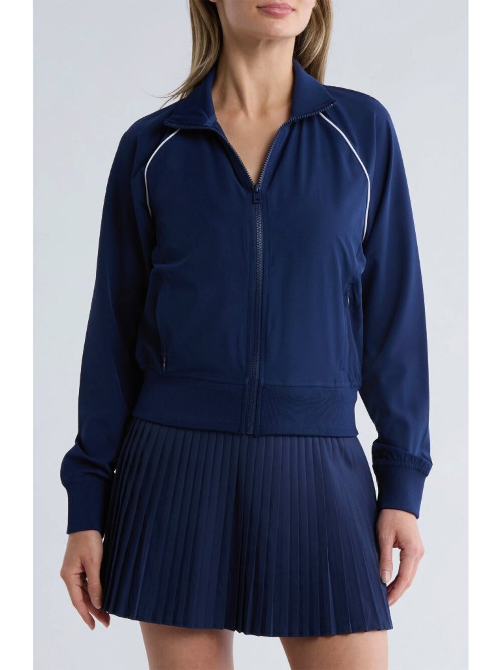YOGALICIOUS NWT LIGHTSTREME MYSTIC CROP NAVAL ACADEMY/WHITE BOMBER JACKET.SIZE M